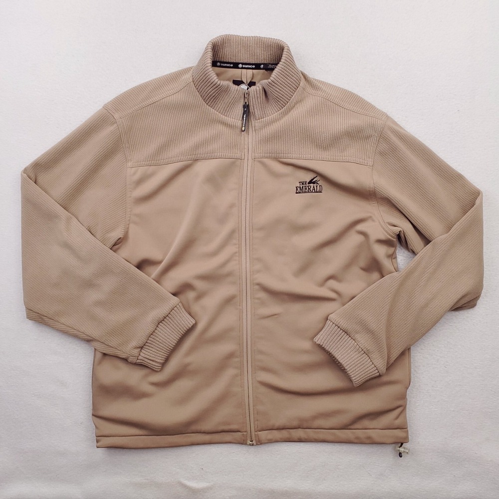 Sunice Jacket Mens Medium Khaki Tan Fleece Golf Performance Outerwear Emerald